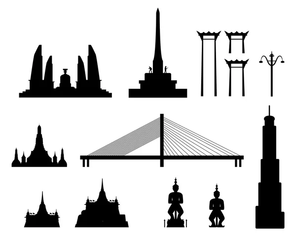 Silhouette landmark buildings in Bangkok — Stock Vector