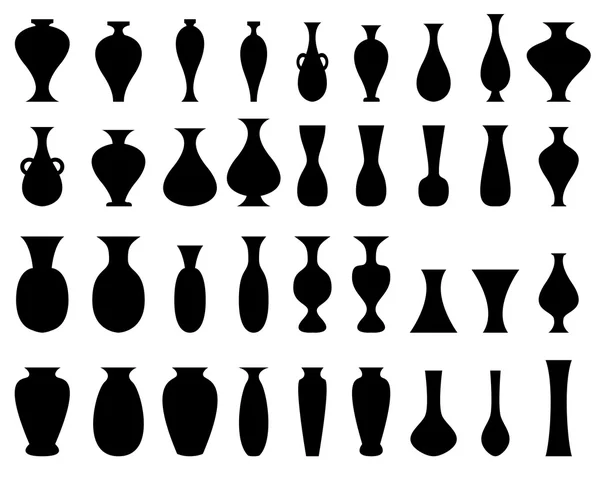 Vaso de silhueta preta definido em branco —  Vetores de Stock