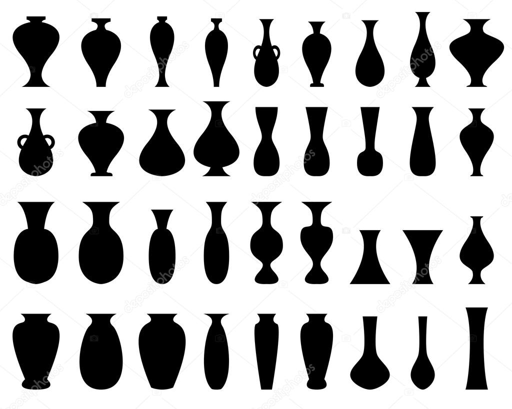Black silhouette vase set on white