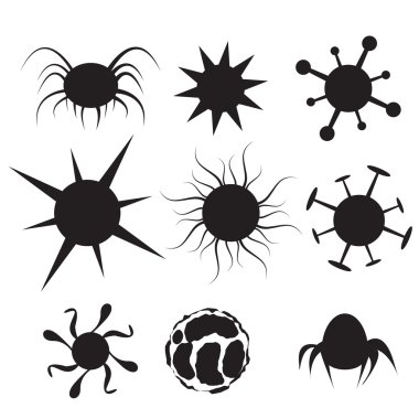 Set of Virus flat icon. Bacteria, disease and cancer cell clipart