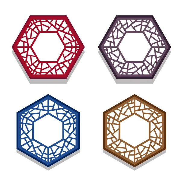 Set van traditionele chinese zeshoek raamkozijn — Stockvector