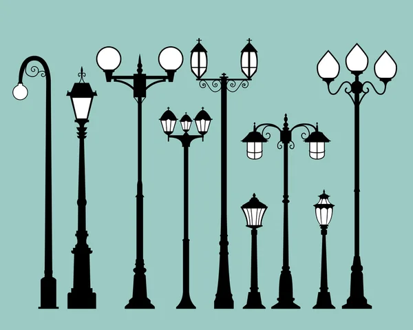 Ensemble de lampadaires de style plat — Image vectorielle