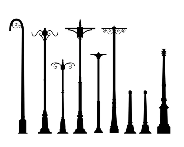 Conjunto de poste de lámpara moderno en estilo plano — Vector de stock