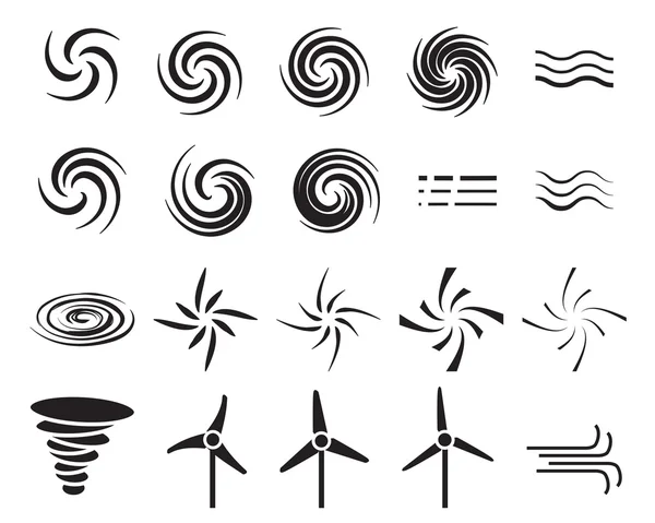 Ensemble d'icônes du vent dans de nombreux styles — Image vectorielle