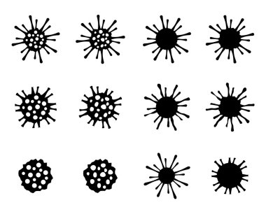 Set of cancer cell and virus in silhouette style clipart