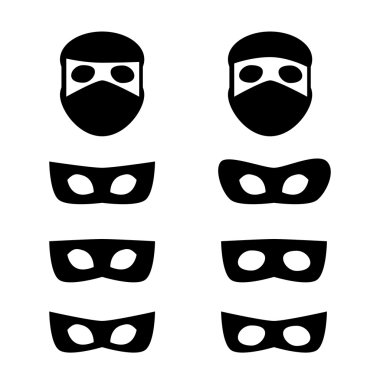 Set of festive masks and thief icon clipart