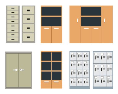 Set of office cabinet and locker in flat style clipart
