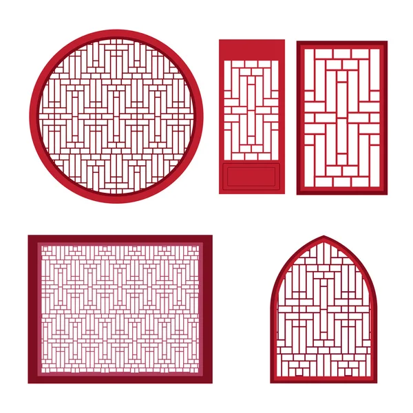 Fenêtre et porte avec motif asiatique — Image vectorielle