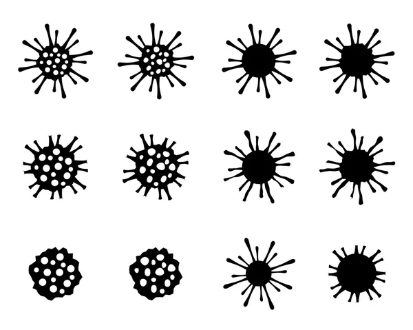 Set of cancer cell and virus in silhouette style — Stock Vector