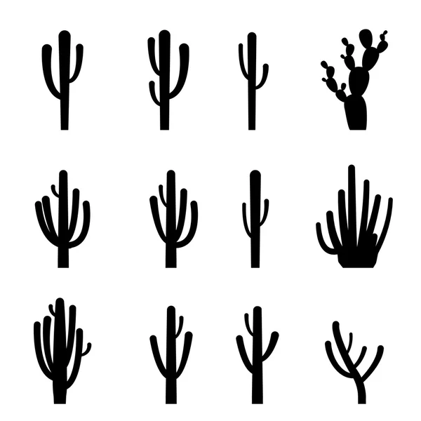 Ensemble de cactus en forme de silhouette noire — Image vectorielle