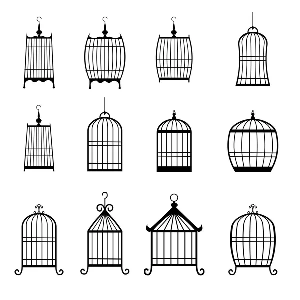 Set of modern bird cages. editable — Stock Vector