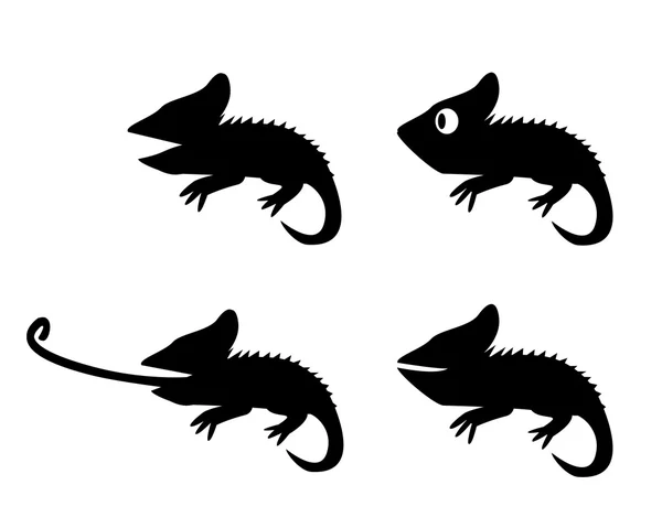 Set of lizard in silhouette style. side view — Stock Vector