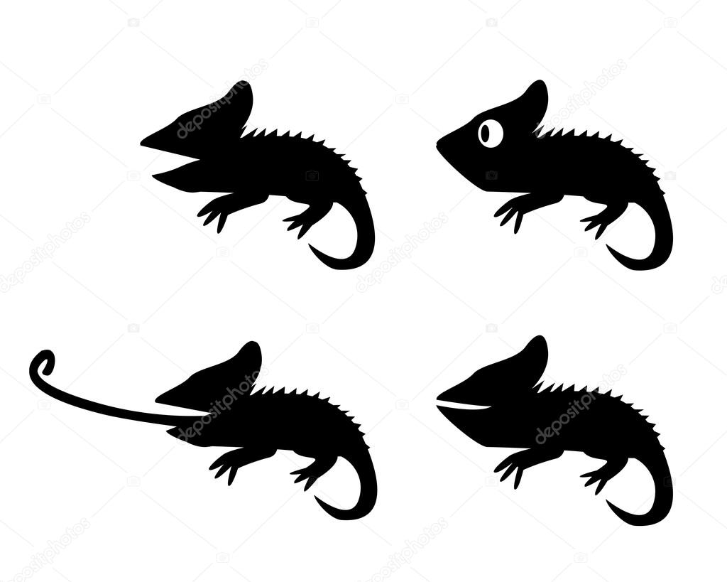 Set of lizard in silhouette style. side view