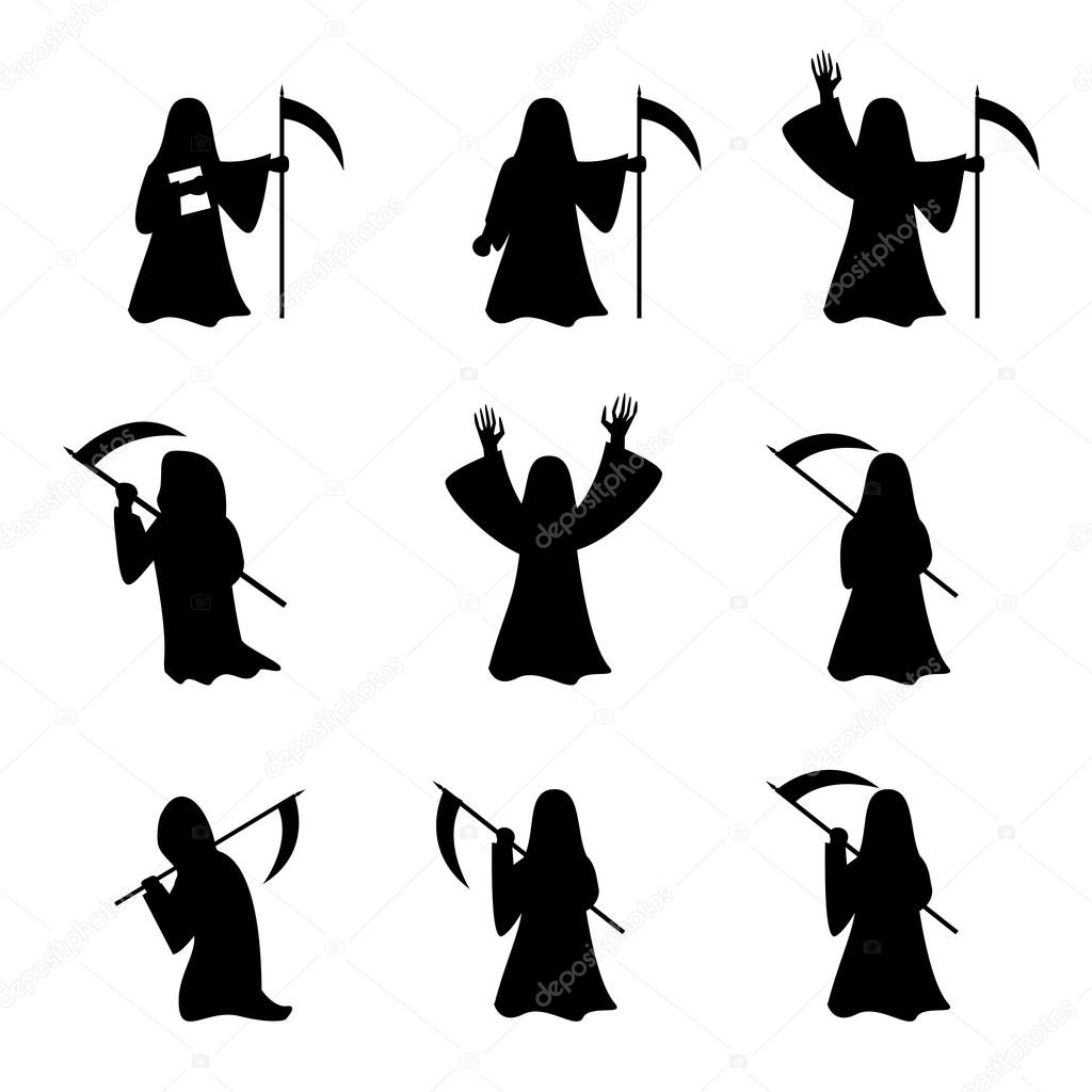 Set of Grim Reaper in silhouette style, vector