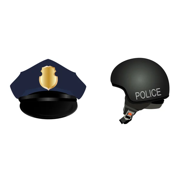 Chapéu de polícia e capacete — Fotografia de Stock