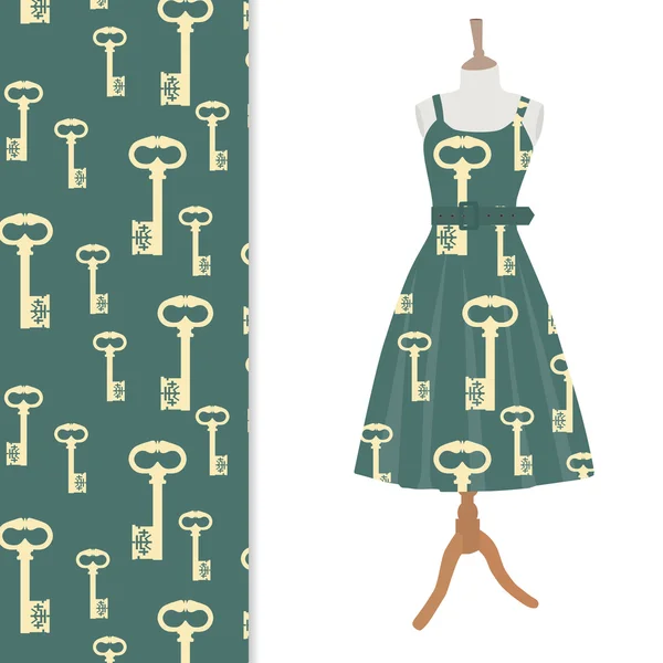 Dress and key pattern — Stock Vector