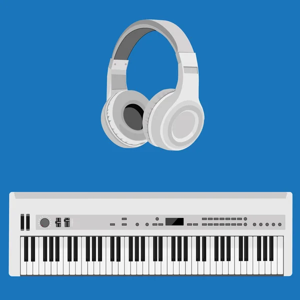 Hoofdtelefoons en synthesizer — Stockvector