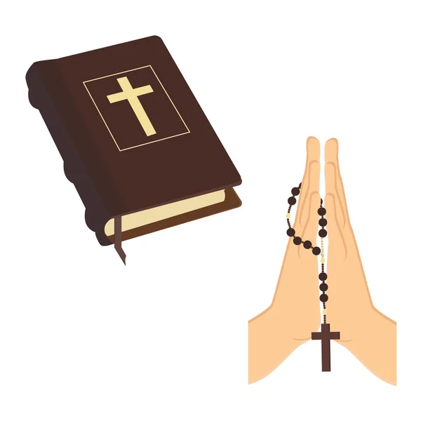 Biblia y manos orantes — Vector de stock