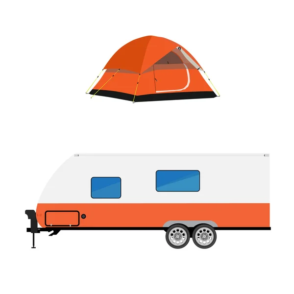 Trailer and camping tent — Stock Vector