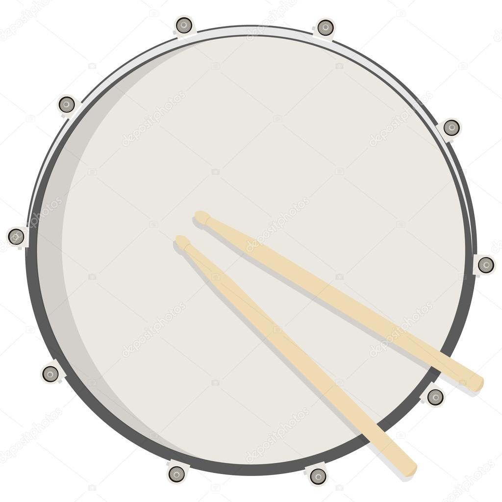Vector illustration drum and sticks top view. Drum, snare icon, symbol, logo