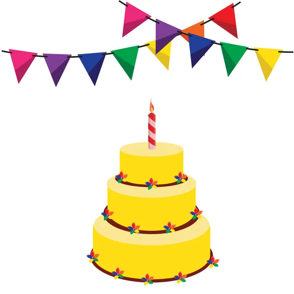 誕生日ケーキとガーランド — ストック写真