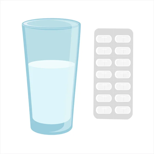 Vidro com água e comprimidos — Fotografia de Stock