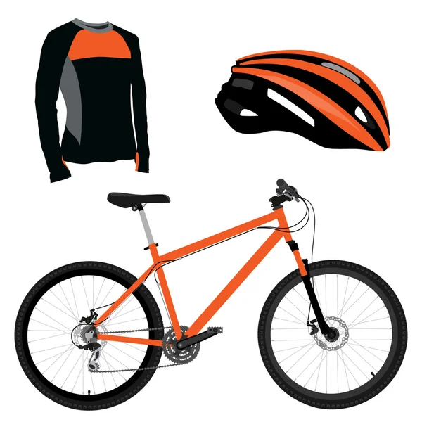 Bicicleta laranja, capacete e camisa — Fotografia de Stock