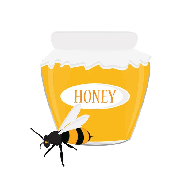 Honey jar and bee — Stock Photo, Image