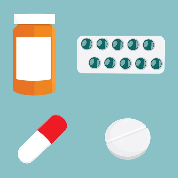 Medicação De Desenho Animado. Comprimidos Cápsulas E Frascos De