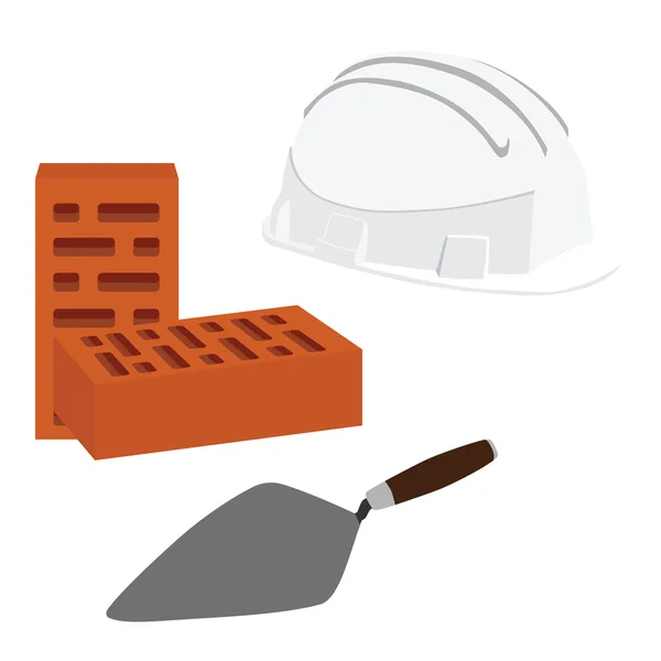 Spatula, brick and helmet — Stock Photo, Image