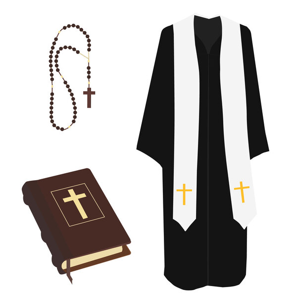 Bible, rosary beads and costume