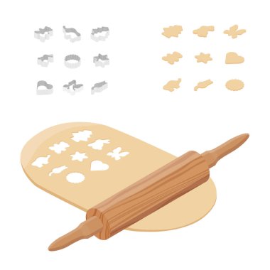 Hamur hazırlamak, kurabiye pişirmek. Metal kurabiye keskisi, merdane ve hamur. Isome Manzarası. raster