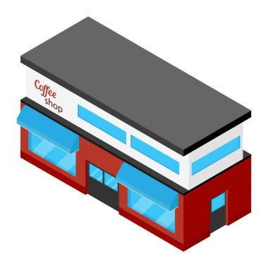 Sokak Kafe 'si. Kahve dükkânı. Şehir kafesi. Kentsel bahar yaz manzarası. Isometric tasarım konsepti. raster illüstrasyonu