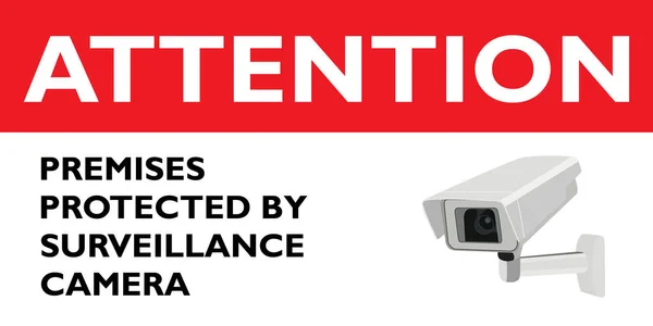 Uwaga Zabezpieczone Czerwonym Znakiem Kamery Monitoringu — Zdjęcie stockowe