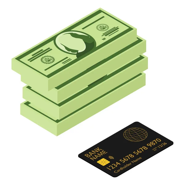 Preto Cartão Crédito Bancário Débito Dinheiro Dólares Isolados Fundo Branco — Fotografia de Stock