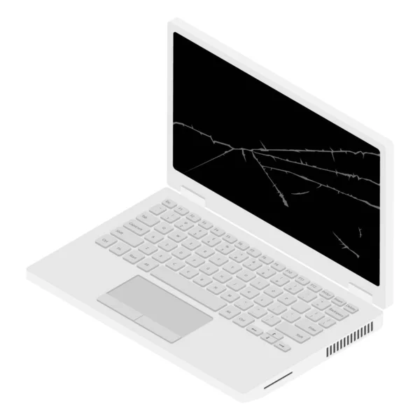 부러진 노트북 아이콘 래스터 일러스트 화이트 노트북 컴퓨터와 차단제 — 스톡 사진