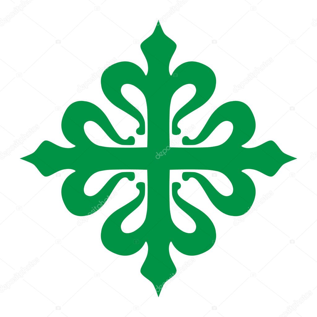 Green Alcantara cross spanish military order symbols isolated on white. raster