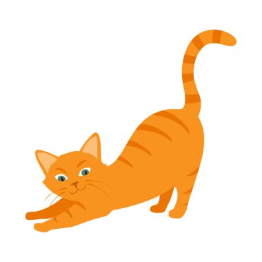 Beyaz arka planda yeşil gözlü, sevimli kızıl kedi çizgi filmi. Vektör