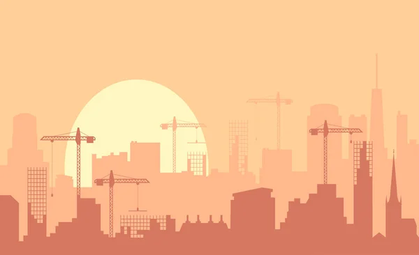 Płaska Panorama Vector City Miejska Panorama Wschodu Lub Zachodu Słońca — Wektor stockowy