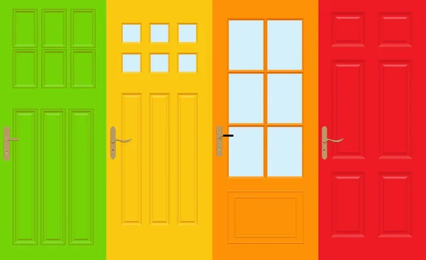 Portes Entrée Colorées Aux Maisons Aux Bâtiments Dans Style Plat — Image vectorielle