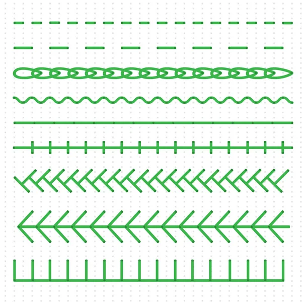 Ambachtelijke Borduurnaden Cartoon Stof Stiksels Geïsoleerde Illustraties Mode Materialen Leer — Stockvector