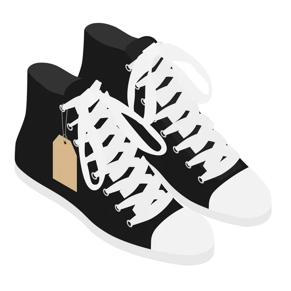 ヴィンテージ黒の会話スニーカーの靴のペア価格タグ 白い背景に隔離されている アイソメトリックビュー — ストックベクタ
