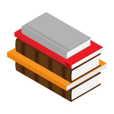 Beyaz arkaplanda izole kitap yığını izometrik görünüm