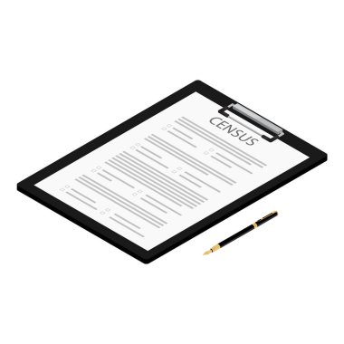 Population census. Census form 2020. Census document form on clipboard and pen clipart