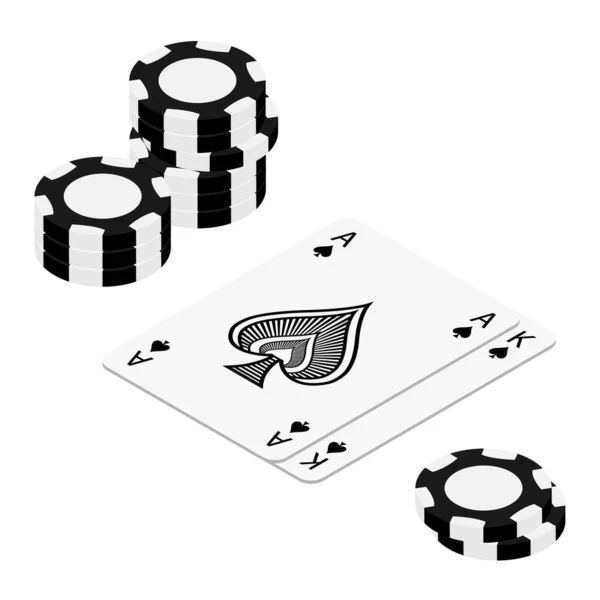 Граючи Карти Покерні Чіпи Казино Концепція Білому Тлі Ізометричний Вид — стокове фото