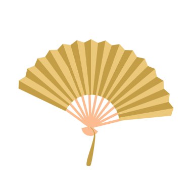 Altın açık vantilatör arka planda izole edildi. Geleneksel hayran kültürü, aksesuar Çin tasarımı