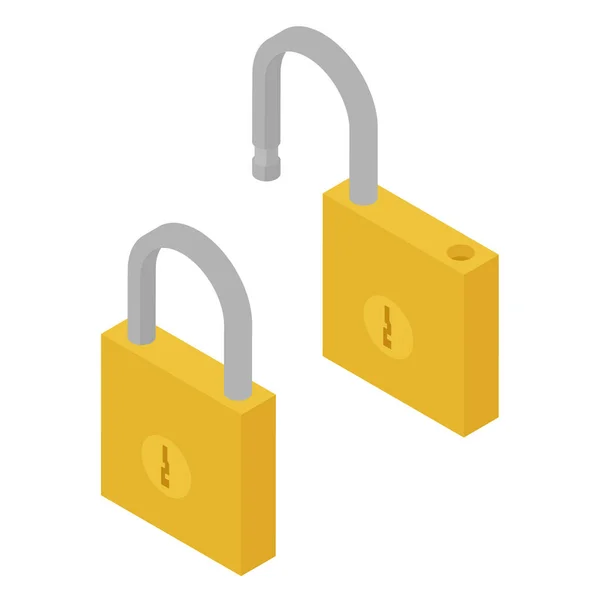 锁定和解锁锁锁隔离在白色背景等距视图 锁定栅格图标 — 图库照片