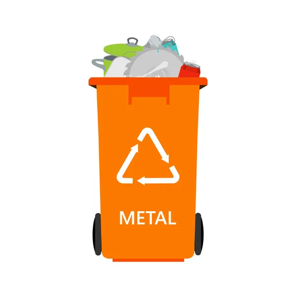 Lata Naranja Con Icono Trama Basura Metal Clasificado Reciclaje Separación — Foto de Stock