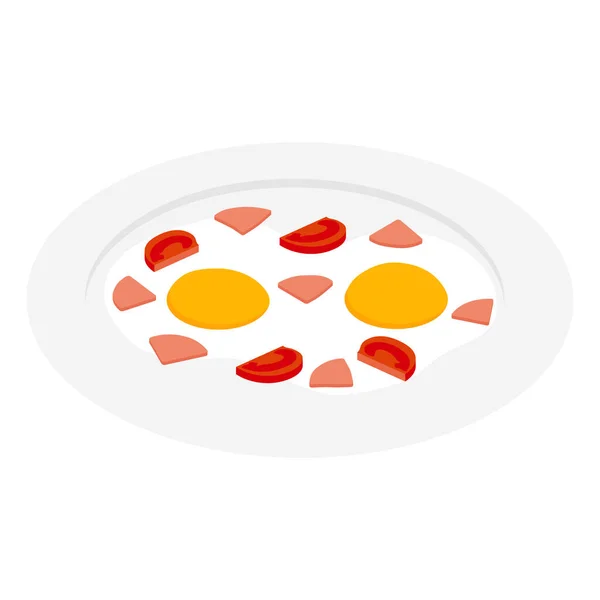 Жареное Яйцо Ветчиной Колбасой Помидорами Тарелке Изометрического Вида Завтрак Растр — стоковое фото