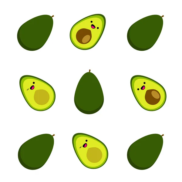 Nahtloses Muster Mit Niedlichen Karikaturen Lächelnder Avocado Auf Weißem Hintergrund — Stockfoto